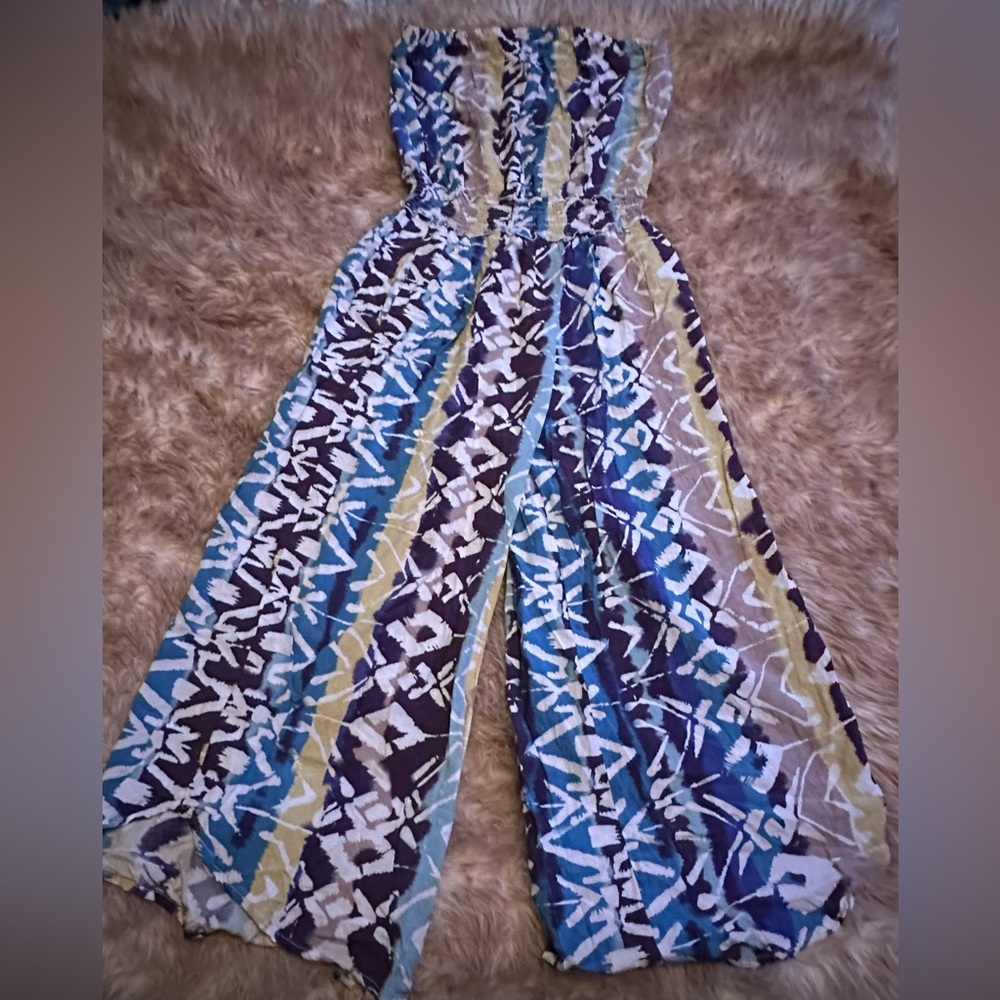 Blue Island Strapless Printed Jumpsuit
